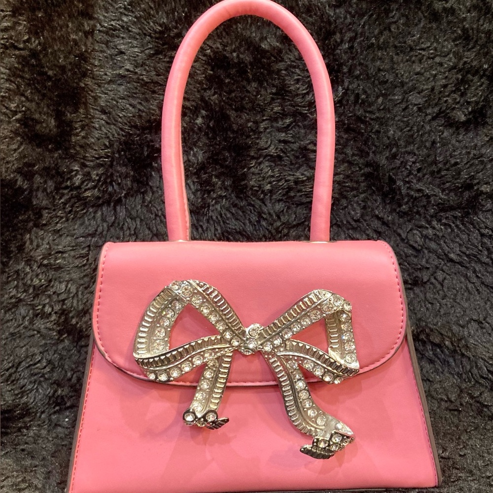 Pink Handbag with Rhinestone Bow